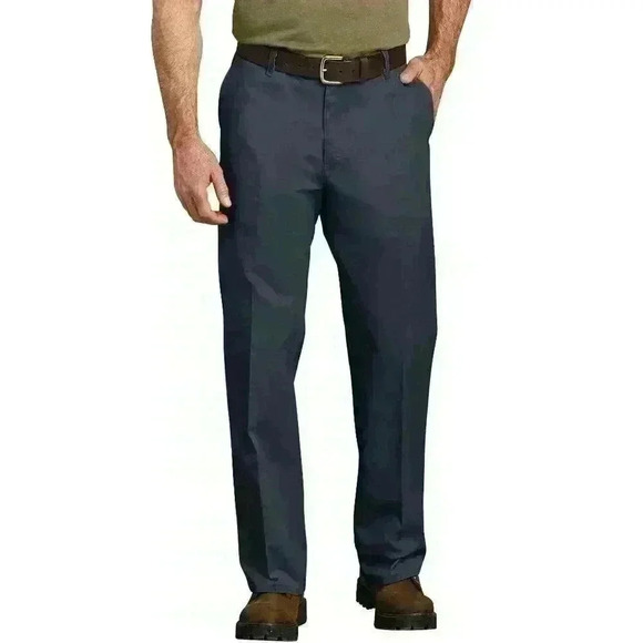 Dickies Mens Work Pants Relaxed Fit Straight Leg Flat Front Flex Pant Dark Navy - Picture 1 of 11